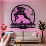 Cartel LED personalizado de ninja guerrero | Decoración mural de metal personalizada | Decoración de artes marciales para sala gamer y dojo