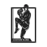 Insegna in metallo personalizzata con luce LED per lanciatore di baseball - Regalo sportivo personalizzato per atleti e decorazione per sala giochi