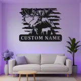 Cartel de metal personalizado de alce con LED | Decoración mural de vida salvaje personalizada para cabañas y lodges | Regalo rústico para cazadores con bandera americana