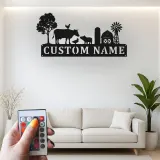 Cartel de metal LED con escena de granja personalizada, regalo para agricultores, decoración rústica para el hogar
