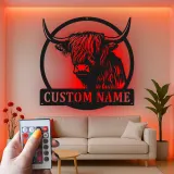 Highland Cow LED Metal Wall Art | Custom Ranch Sign | Personalized Farmhouse Decor Gift for Home & Business