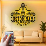 Personalized Tractor Metal Sign with LED | Custom Family Name Art | Farmhouse Living Room Decor | Rustic Farmer Gift