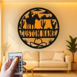 Cartel de metal LED personalizado de vaquero y caballo, regalo western para él, decoración rústica para rancho 3