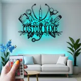 Personalized Nurse Gift | Custom Name LED Metal Sign for Clinic Decor | Floral Medical Wall Art | Nurse Graduation Gift