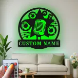 Cartel LED Personalizado de Micrófono | Arte Mural de Metal para Decoración de Estudio de Música | Placa de Nombre Personalizada para Músicos y Cantantes