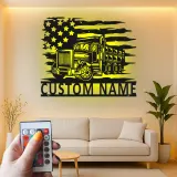 Personalisierte LED-Metall-Wandkunst mit Muldenkipper – Geschenk für Truck-Fans, Garage oder Büro