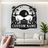 Décoration murale en métal personnalisée coucher de soleil sur la plage avec rétroéclairage LED cadeau pour couples décoration de patio ou salon