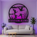 Personalisierte LED-Metall-Wandkunst mit Entenjagd-Szene – Geschenk für Jäger, Hütte oder Männerhöhle