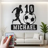 Personalized Soccer Player Light | Custom Metal Wall Art | LED Name Sign for Kids Room | Teen Athlete Gift