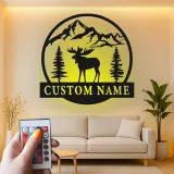 Panneau en métal personnalisé avec élan | Décoration murale LED pour chalet | Cadeau rustique de lodge et de chasseur