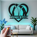 Cartel de metal LED personalizado de pareja de pingüinos regalo para decoración de dormitorio o salón