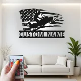 Personalisiertes Schneemobil LED-Schild | Metall-Wandkunst mit amerikanischer Flagge | Individuelle Garagendekoration für Wintersportfans