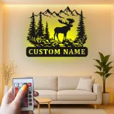 Custom Moose Mountain Scene Led Light Metal Wall Art Personalized Nature Gift for Outdoorsman Cabin Decor