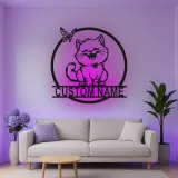 Custom Cat and Butterfly Led Light Metal Wall Art Personalized Gift for Cat Lovers Bedroom or Living Room Decor