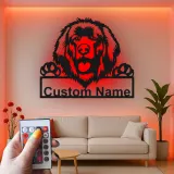 Cartel de metal personalizado con luz LED de perro de Terranova, regalo para padres de mascotas, decoración de salón o entrada 1