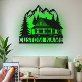 Custom Mountain Cabin Led Light Metal Wall Art Personalized Housewarming Gift Rustic Living Room Decor