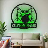 Insegna in metallo LED personalizzata per batteristi - Regalo per musicisti - Decorazione per studio o sala musica 1