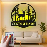 Insegna in metallo LED personalizzata con cervo e foresta, regalo per amanti della natura, decorazione rustica per soggiorno