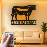 Cartel de metal LED personalizado de toro, regalo para ranchero, decoración de granja para amantes del ganado