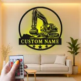 Insegna in metallo LED personalizzata per escavatore - Regalo per lui, decorazione per ufficio o garage 1