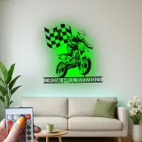 Panneau LED Motocross Personnalisé | Décoration Murale en Métal sur Mesure | Nom et Numéro du Pilote | Décor de Garage Sportif