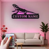Insegna in metallo personalizzata con drago barbuto e luce LED regalo per amanti degli animali decorazione per stanza rettile
