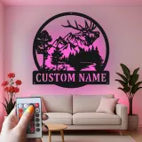 Custom Elk Mountain Scene Led Light Metal Wall Art Personalized Gift for Nature Lovers Cabin or Lodge Decor