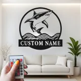 Enseigne en métal requin blanc personnalisée | Décoration murale LED prédateur des océans | Décor de maison de plage personnalisé pour passionnés de requins