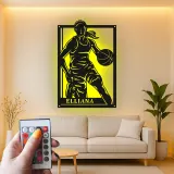 Custom Female Basketball Player Led Light Metal Wall Art Personalized Athlete Gift Game Room Sports Decor