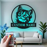 Insegna in metallo personalizzata con luce LED per gatti - Regalo per amanti dei gatti, decorazione per camera da letto o soggiorno