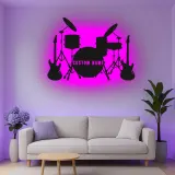 Custom Drum Set Led Light Metal Wall Art Personalized Musician Gift Studio or Music Room Decor 2