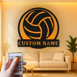 Personalisierte Metall-Wandkunst mit Volleyball und LED-Beleuchtung – Geschenk für Volleyballspieler, Dekoration für Spielzimmer oder Sportbereich