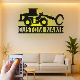 Cartel de Cargadora de Ruedas Personalizado de Metal | Decoración de Construcción LED | Arte Personalizado de Maquinaria Pesada para Regalo de Operador