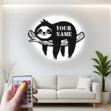 Cartel LED de nombre de perezoso personalizado | Arte mural de metal cortado con láser | Decoración personalizada para guarderías | Cartel iluminado de animal lindo para habitación infantil