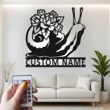 Panneau en métal personnalisé avec escargot | Décoration florale de jardin sur mesure avec LED | Cadeau pour amoureux de la nature | Déco patio et maison