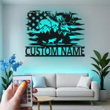 Personalisierte Elchfamilie Metall-Schild | Rustikale LED-Wandkunst für Kabine & Lodge | Individuelle Namens Berg-Deko
