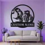 Cartel de metal con grapadora cargadora para tala | Decoración mural LED personalizada para leñador | Decoración para maquinaria pesada para sala de ocio