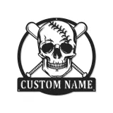 Cartel de metal personalizado de calavera de béisbol con luz LED, regalo único para aficionados al béisbol, decoración para sala de juegos