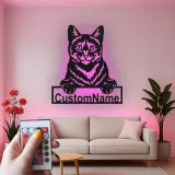 Décoration murale en métal LED personnalisée pour les amoureux des chats - Cadeau pour le salon ou la chambre