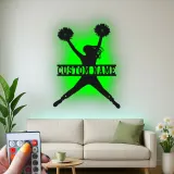 Insegna in metallo LED a silhouette di cheerleader personalizzata regalo per appassionati di cheer decorazione camera