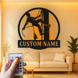 Arte murale in metallo LED Lineman personalizzata | Regalo per elettricista personalizzato | Insegna silhouette per lavoratori dei servizi pubblici per casa, ufficio o garage