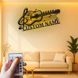 Personalized Guitar Metal Sign with LED | Custom Music Notes Wall Art | Musician Name Plate for Studio Decor