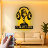 Individuelles Vintage-Mikrofon LED-Schild | Metall-Wandkunst für Musikstudio Dekor | Personalisierte Geschenke für Musiker & Musikliebhaber