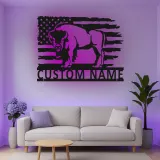 Décoration murale en métal LED personnalisée avec un bison et le drapeau américain - Cadeau patriotique pour lui, décoration rustique pour un homme