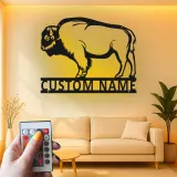 Custom Bison Led Light Metal Wall Art Personalized Wildlife Gift for Nature Lovers Rustic Home Decor