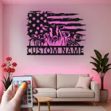 Insegna in metallo LED personalizzata con trio di mucche e bandiera americana