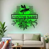 Décoration murale en métal personnalisée Abeille et Rayons de miel avec rétroéclairage pour les amoureux de la nature