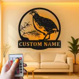 Cartel de metal personalizado de codorniz de California | Arte mural retroiluminado con LED | Decoración personalizada para cabañas | Regalo de vida silvestre para amantes de la naturaleza