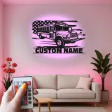 Custom School Bus LED Sign | Metal Wall Art | Personalized Driver Gift | Patriotic Classroom Decor