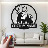 Cartel de metal personalizado con silueta de ciervo y luz LED, regalo para amantes de la naturaleza, decoración rústica para cabañas